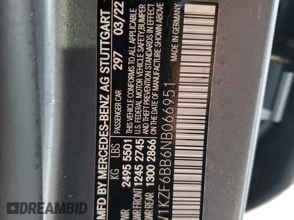 2022 Mercedes-Benz E 53 AMG with VIN W1KZF6BB6NB066951, listed as a Copart auction lot 89347055 with 16,211 mi miles and Clean Title. Bid and sale history available at DreamBid. Image 12.