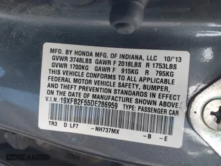 2013 Honda Civic Sdn LX with VIN 19XFB2F55DE286959, listed as a IAAI auction lot 42051407 with 233,383 mi miles. Bid and sale history available at carsss.com. Image 9.