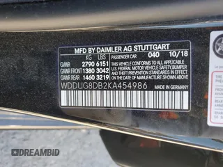 2019 Mercedes-Benz S-Class S 560 with VIN WDDUG8DB2KA454986, listed as a Copart auction lot 49821485 with 0 mi miles and Salvage Title. Bid and sale history available at carsss.com. Image 12.