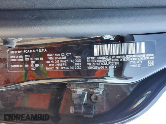 2018 FIAT 500X Trekking z VIN ZFBCFXCB8JP707103, wystawiony jako Copart lot #80532284 z przebiegiem 55 400 mil mil oraz Szkody całkowita. Historia ofert i sprzedaży dostępna na DreamBid. Obrazek 12.