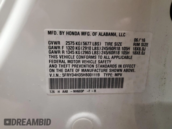 2017 Acura MDX z VIN 5FRYD4H35HB001119, wystawiony jako Copart lot #58194595 z przebiegiem 83 172 mil mil oraz Szkoda całkowita • Salvage title. Historia ofert i sprzedaży dostępna na DreamBid. Obrazek 13.