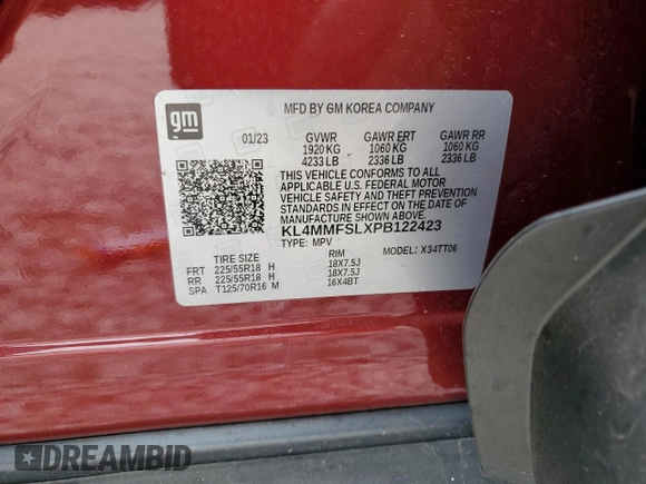 2023 Buick Encore GX Essence with VIN KL4MMFSLXPB122423, listed as a Copart auction lot 50461365 with 23,230 mi miles and Salvage title. Bid and sale history available at DreamBid. Image 14.