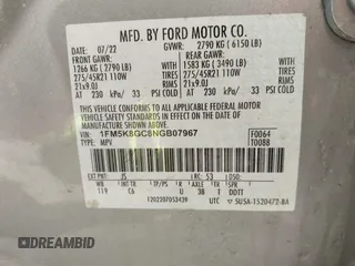 2022 Ford Explorer ST with VIN 1FM5K8GC8NGB07967, listed as a IAAI auction lot 41978884 with 30,419 mi miles. Bid and sale history available at carsss.com. Image 9.