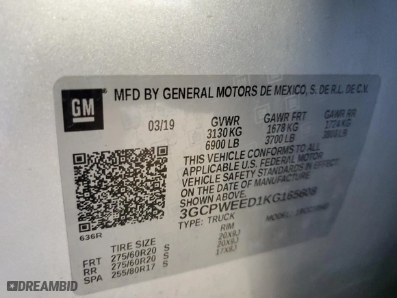 2019 Chevrolet Silverado 1500 LTZ with VIN 3GCPWEED1KG165608, listed as a Copart auction lot 52048855 with 87,494 mi miles and Clean Title. Bid and sale history available at carsss.com. Image 12.