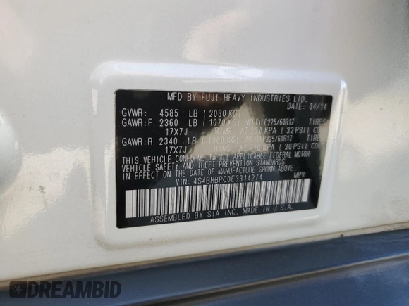2014 Subaru Outback Limited with VIN 4S4BRBPC0E3314274, listed as a Copart auction lot 63117695 with 108,305 mi miles and Salvage title. Bid and sale history available at DreamBid. Image 13.