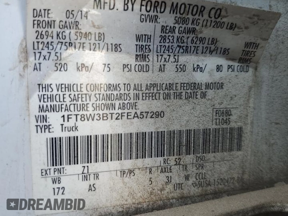2015 Ford F-350 Platinum z VIN 1FT8W3BT2FEA57290, wystawiony jako Copart lot #59481665 z przebiegiem 353 066 mil mil oraz Szkoda całkowita • Salvage title. Historia ofert i sprzedaży dostępna na DreamBid. Obrazek 13.