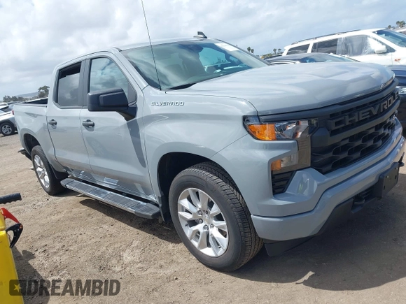 2024 Chevrolet Silverado 1500 Custom with VIN 3GCPABEK5RG299107, listed as a IAAI auction lot 41916571 with 12,629 mi miles and . Bid and sale history available at DreamBid. Image 1.