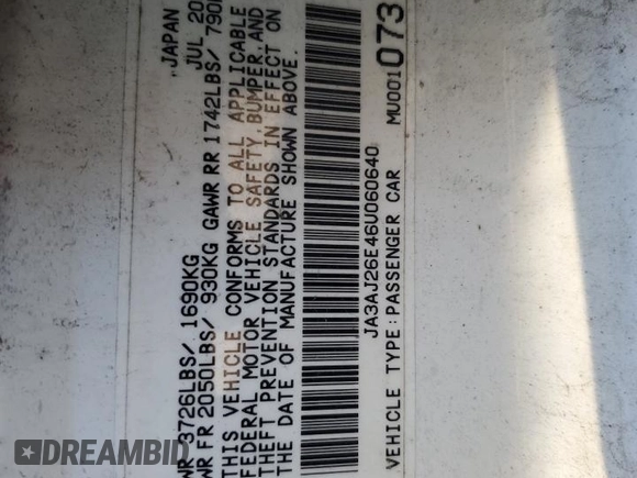 2006 Mitsubishi Lancer ES with VIN JA3AJ26E46U060640, listed as a Copart auction lot 75852344 with 134,543 mi miles and Salvage Title. Bid and sale history available at carsss.com. Image 13.