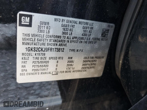 2015 GMC Yukon Denali with VIN 1GKS2CKJ9FR173812, listed as a Copart auction lot 72577144 with 207,940 mi miles and Salvage Title. Bid and sale history available at carsss.com. Image 15.