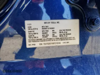 2022 Tesla Model Y Performance with VIN 7SAYGDEF4NF310246, listed as a Copart auction lot 47005115 with 36,897 mi miles and Salvage Title. Bid and sale history available at carsss.com. Image 15.