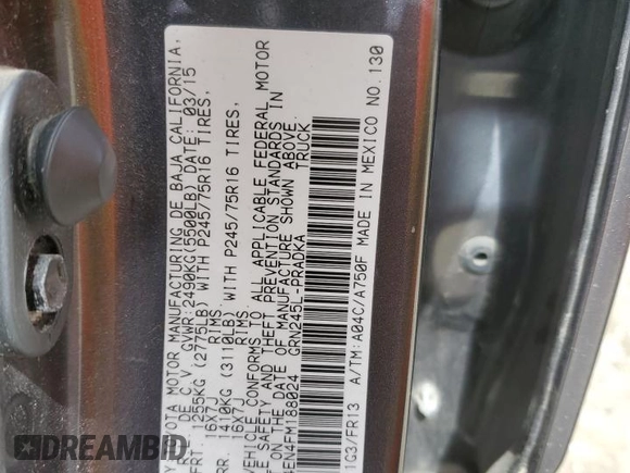 2015 Toyota Tacoma с VIN 3TMLU4EN4FM188024, выставлен на аукционе Copart как лот 57964015 с пробегом 153 030 миль миль и Списание • Salvage title. История ставок и продаж доступна на DreamBid. Изображение 12.