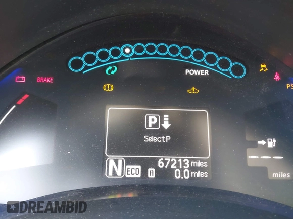 2013 Nissan LEAF SL with VIN 1N4AZ0CP0DC406230, listed as a IAAI auction lot 42181829 with 67,213 mi miles and . Bid and sale history available at DreamBid. Image 7.