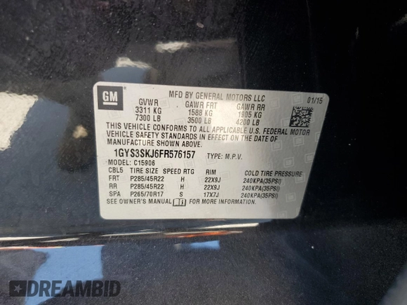 2015 Cadillac Escalade ESV Luxury with VIN 1GYS3SKJ6FR576157, listed as a Copart auction lot 56508125 with 141,133 mi miles and Clean title. Bid and sale history available at DreamBid. Image 13.