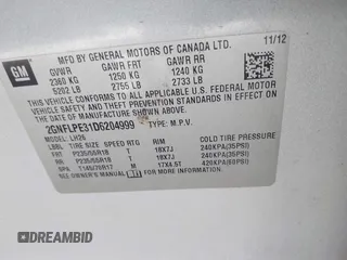2013 Chevrolet Equinox LT z VIN 2GNFLPE31D6204999, wystawiony jako IAAI lot #42005292 z przebiegiem 205 152 mil mil oraz . Historia ofert i sprzedaży dostępna na DreamBid. Obrazek 9.