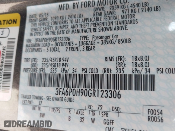 2016 Ford Fusion SE с VIN 3FA6P0H90GR123306, выставлен на аукционе IAAI как лот 42195152 с пробегом 201 154 миль миль и . История ставок и продаж доступна на DreamBid. Изображение 9.