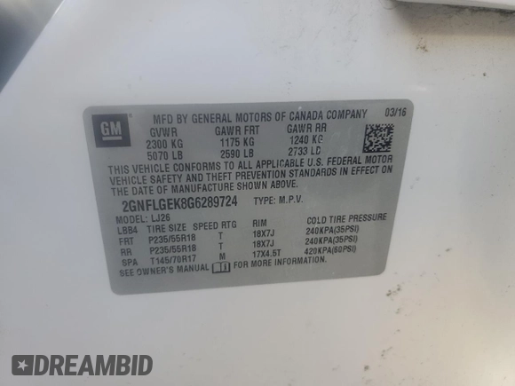 2016 Chevrolet Equinox LTZ с VIN 2GNFLGEK8G6289724, выставлен на аукционе Copart как лот 48659525 с пробегом 154 089 миль миль и Списание • Salvage title. История ставок и продаж доступна на DreamBid. Изображение 14.