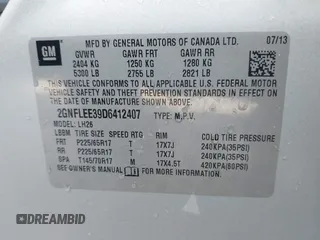 2013 Chevrolet Equinox LT with VIN 2GNFLEE39D6412407, listed as a IAAI auction lot 41588839 with 168,550 mi miles. Bid and sale history available at carsss.com. Image 9.