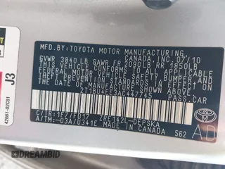2010 Toyota Corolla with VIN 2T1BU4EE3AC447745, listed as a IAAI auction lot 42692292 with 181,328 mi miles and . Bid and sale history available at DreamBid. Image 9.