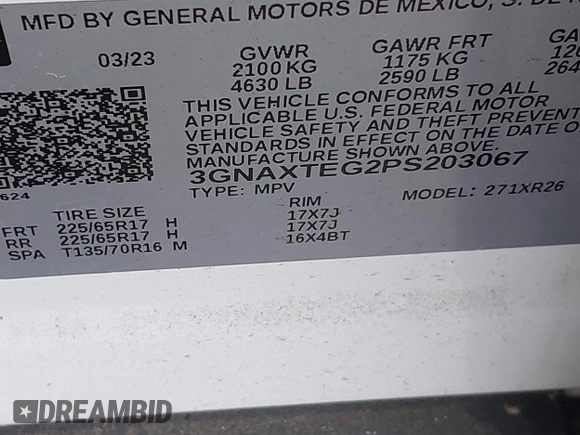 2023 Chevrolet Equinox LT z VIN 3GNAXTEG2PS203067, wystawiony jako IAAI lot #42293288 z przebiegiem 26 166 mil mil oraz . Historia ofert i sprzedaży dostępna na DreamBid. Obrazek 8.