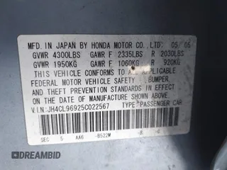 2005 Acura TSX with VIN JH4CL96925C022567, listed as a IAAI auction lot 41815552 with 168,569 mi miles and . Bid and sale history available at DreamBid. Image 9.