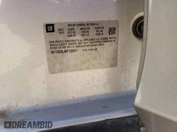 2014 Chevrolet Malibu LS with VIN 1G11A5SL4EF139681, listed as a Copart auction lot 50697765 with 123,428 mi miles and Salvage Title. Bid and sale history available at DreamBid. Image 15.