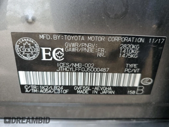 2018 Lexus LS with VIN JTHCYLFF0J5000487, listed as a Copart auction lot 69422254 with 115,471 mi miles and Salvage title. Bid and sale history available at DreamBid. Image 12.