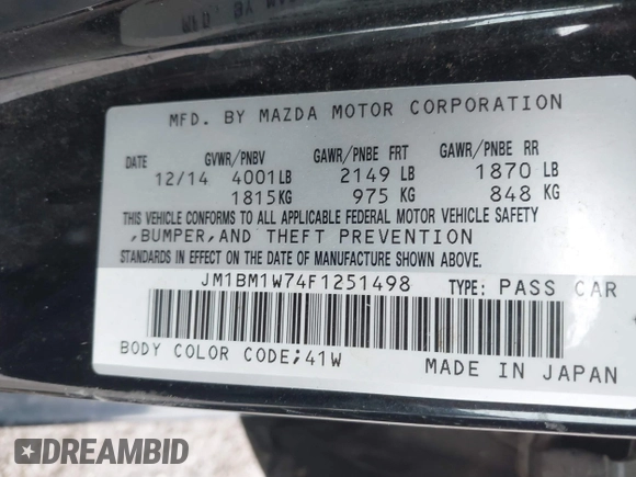 2015 Mazda 3 i Grand Touring with VIN JM1BM1W74F1251498, listed as a IAAI auction lot 40780150 with 114,087 mi miles and . Bid and sale history available at DreamBid. Image 9.