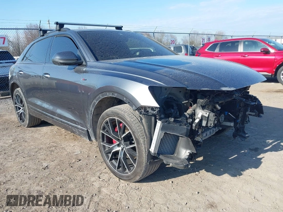 2021 Audi Q8 Premium Plus z VIN WA1EVAF14MD014781, wystawiony jako IAAI lot #42080085 z przebiegiem 53 171 mil mil oraz . Historia ofert i sprzedaży dostępna na DreamBid. Obrazek 1.