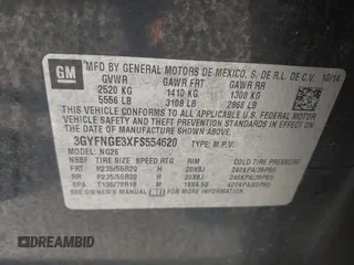 2015 Cadillac SRX Premium Collection with VIN 3GYFNGE3XFS554620, listed as a IAAI auction lot 42308670 with 95,063 mi miles and . Bid and sale history available at DreamBid. Image 9.