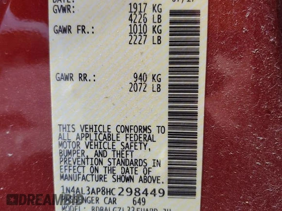 2017 Nissan Altima SV z VIN 1N4AL3AP8HC298449, wystawiony jako Copart lot #58265485 z przebiegiem 20 511 mil mil oraz Szkoda całkowita • Salvage title. Historia ofert i sprzedaży dostępna na DreamBid. Obrazek 12.
