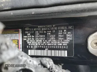 2017 Kia Sorento SX with VIN 5XYPKDA5XHG306042, listed as a Copart auction lot 53890765 with Not provided miles and Non repairable. Bid and sale history available at DreamBid. Image 12.