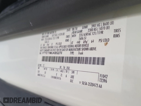 2018 Ford Transit with VIN 1FTYE1YM9JKB52270, listed as a IAAI auction lot 42714304 with 95,416 mi miles and . Bid and sale history available at DreamBid. Image 25.