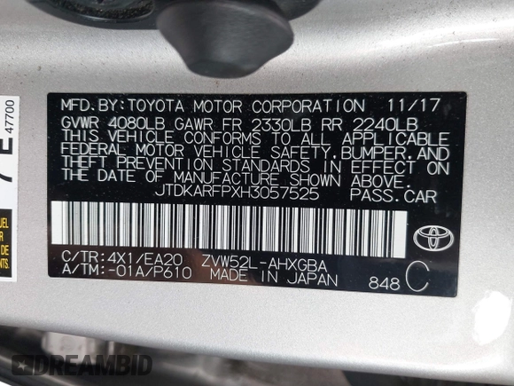2017 Toyota Prius Plus z VIN JTDKARFPXH3057525, wystawiony jako IAAI lot #42356340 z przebiegiem 149 939 mil mil oraz . Historia ofert i sprzedaży dostępna na DreamBid. Obrazek 9.
