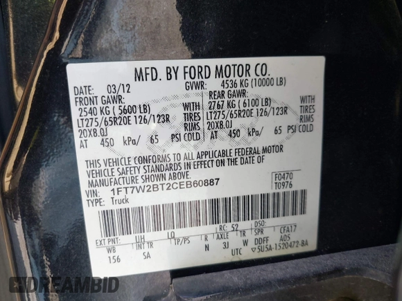 2012 Ford F-250 XL с VIN 1FT7W2BT2CEB60887, выставлен на аукционе IAAI как лот 42493100 с пробегом 281 898 миль миль и . История ставок и продаж доступна на DreamBid. Изображение 9.