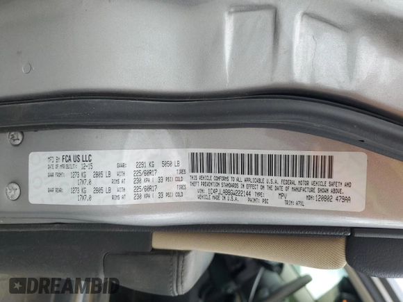 2016 Jeep Cherokee Sport with VIN 1C4PJLAB8GW222144, listed as a Copart auction lot 54363355 with 347,351 mi miles and Salvage Title. Bid and sale history available at carsss.com. Image 13.