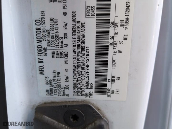 2015 Ford Transit Connect XLT with VIN NM0LS7F74F1219211, listed as a Copart auction lot 47761445 with 127,676 mi miles and Salvage Title. Bid and sale history available at carsss.com. Image 14.