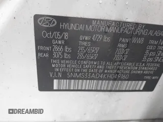2019 Hyundai Santa Fe SEL Plus z VIN 5NMS33AD4KH049160, wystawiony jako IAAI lot #41937711 z przebiegiem 117 187 mil mil oraz . Historia ofert i sprzedaży dostępna na DreamBid. Obrazek 9.