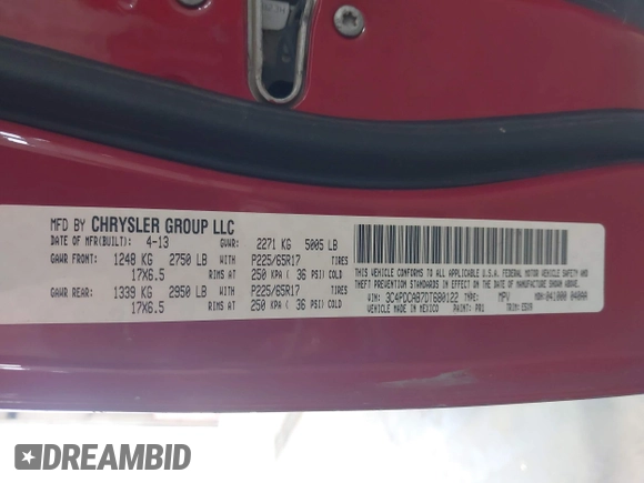2013 Dodge Journey SE with VIN 3C4PDCAB7DT680122, listed as a IAAI auction lot 42332162 with 224,506 mi miles and . Bid and sale history available at DreamBid. Image 9.