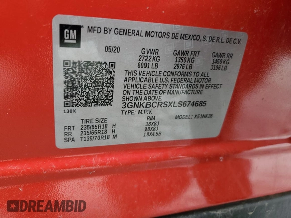 2020 Chevrolet Blazer LT with VIN 3GNKBCRSXLS674685, listed as a Copart auction lot 52695895 with 73,223 mi miles and Salvage title. Bid and sale history available at DreamBid. Image 12.
