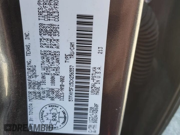 2012 Toyota Tundra 4WD Truck LTD with VIN 5TFHY5F15CX256557, listed as a Copart auction lot 58452704 with 128,640 mi miles and Salvage Title. Bid and sale history available at carsss.com. Image 14.