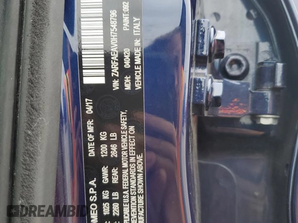 2017 Alfa Romeo Giulia with VIN ZARFAEAV0H7548796, listed as a Copart auction lot 81103094 with 63,028 mi miles and Salvage title. Bid and sale history available at DreamBid. Image 15.