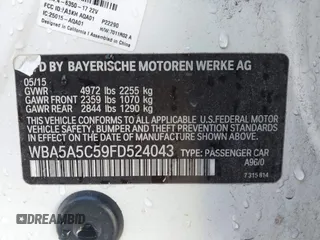 2015 BMW 5 Series 528i with VIN WBA5A5C59FD524043, listed as a IAAI auction lot 42023892 with 94,216 mi miles and . Bid and sale history available at carsss.com. Image 9.