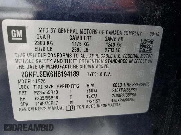 2017 GMC Terrain SLE with VIN 2GKFLSEK6H6194189, listed as a Copart auction lot 86559474 with 83,869 mi miles and Salvage Title. Bid and sale history available at DreamBid. Image 15.