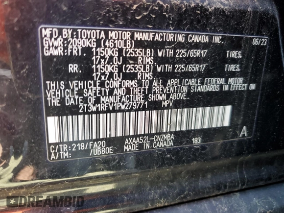 2023 Toyota RAV4 XLE with VIN 2T3W1RFV1PW279771, listed as a Copart auction lot 53291665 with 47,444 mi miles and Salvage Title. Bid and sale history available at carsss.com. Image 13.