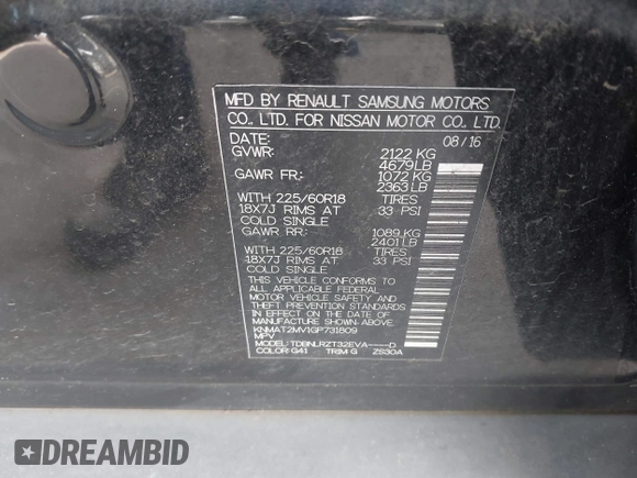 2016 Nissan Rogue SV z VIN KNMAT2MV1GP731809, wystawiony jako IAAI lot #41802574 z przebiegiem 109 578 mil mil oraz . Historia ofert i sprzedaży dostępna na DreamBid. Obrazek 9.