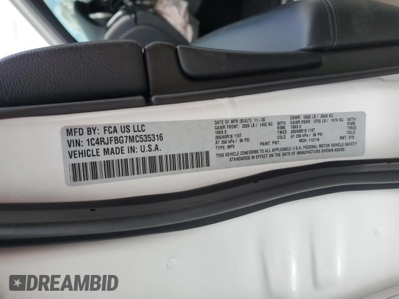 2021 Jeep Grand Cherokee 80th Anniversary with VIN 1C4RJFBG7MC535316, listed as a Copart auction lot 52822995 with 50,793 mi miles and Salvage Title. Bid and sale history available at DreamBid. Image 15.