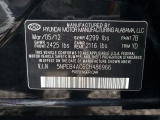 2012 Hyundai Sonata GLS with VIN 5NPEB4AC6CH486966, listed as a Copart auction lot 43039765 with 164,342 mi miles and Clean Title. Bid and sale history available at carsss.com. Image 12.