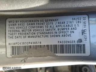 2002 Volkswagen Passat GLS with VIN WVWPD63B32P436516, listed as a Copart auction lot 78527334 with 194,069 mi miles and Salvage Title. Bid and sale history available at carsss.com. Image 12.