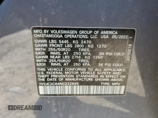 2022 Volkswagen Atlas SE with VIN 1V2JC2CA4NC222945, listed as a Copart auction lot 75046524 with 71,545 mi miles and Clean title. Bid and sale history available at DreamBid. Image 13.