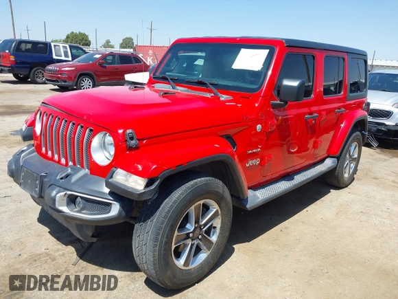 2019 Jeep Wrangler Unlimited Sahara with VIN 1C4HJXEN8KW591398, listed as a IAAI auction lot 42045071 with 87,410 mi miles and . Bid and sale history available at DreamBid. Image 18.